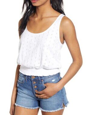 BP/Nordstrom White Eyelet Sleeveless Crop Top- Size Small